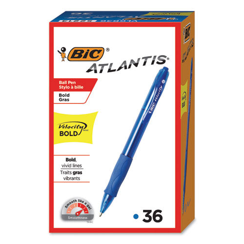 BIC® wholesale. BIC Velocity Atlantis Bold Retractable Ballpoint Pen Value Pack, 1.6 Mm, Blue Ink And Barrel, 36-pack. HSD Wholesale: Janitorial Supplies, Breakroom Supplies, Office Supplies.