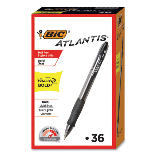 BIC® wholesale. BIC Velocity Atlantis Bold Retractable Ballpoint Pen Value Pack, 1.6 Mm, Black Ink And Barrel, 36-pack. HSD Wholesale: Janitorial Supplies, Breakroom Supplies, Office Supplies.