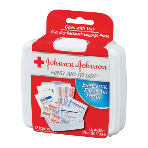 Johnson & Johnson® Red Cross® wholesale. Mini First Aid To Go Kit, 12-pieces, Plastic Case. HSD Wholesale: Janitorial Supplies, Breakroom Supplies, Office Supplies.