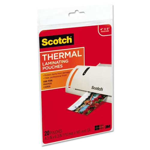 Scotch™ wholesale. Scotch Laminating Pouches, 5 Mil, 4.33" X 6.33", Gloss Clear, 20-pack. HSD Wholesale: Janitorial Supplies, Breakroom Supplies, Office Supplies.