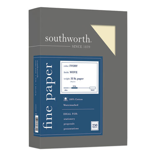 Southworth® wholesale. 100% Cotton Business Paper, 32 Lb, 8.5 X 11, Ivory, 250-pack. HSD Wholesale: Janitorial Supplies, Breakroom Supplies, Office Supplies.