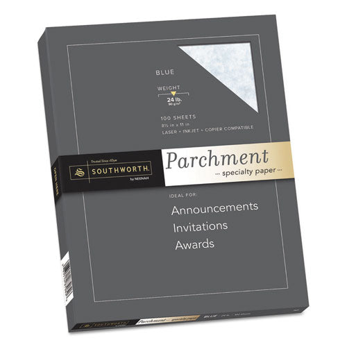 Southworth® wholesale. Parchment Specialty Paper, 24 Lb, 8.5 X 11, Blue, 100-pack. HSD Wholesale: Janitorial Supplies, Breakroom Supplies, Office Supplies.