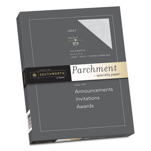 Southworth® wholesale. Parchment Specialty Paper, 24 Lb, 8.5 X 11, Gray, 100-pack. HSD Wholesale: Janitorial Supplies, Breakroom Supplies, Office Supplies.