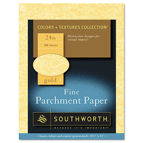 Southworth® wholesale. Parchment Specialty Paper, 24 Lb, 8.5 X 11, Gold, 100-pack. HSD Wholesale: Janitorial Supplies, Breakroom Supplies, Office Supplies.