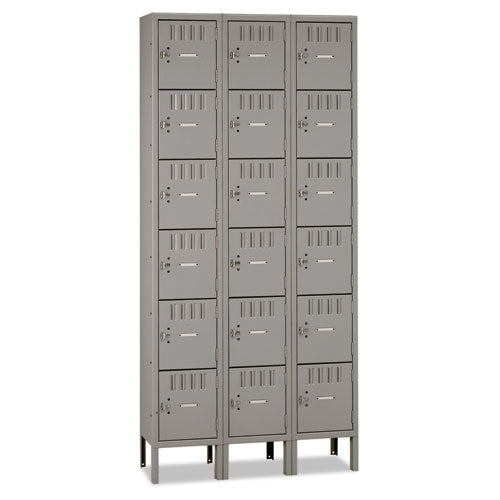 Tennsco wholesale. Box Compartments With Legs, Triple Stack, 36w X 18d X 78h, Medium Gray. HSD Wholesale: Janitorial Supplies, Breakroom Supplies, Office Supplies.