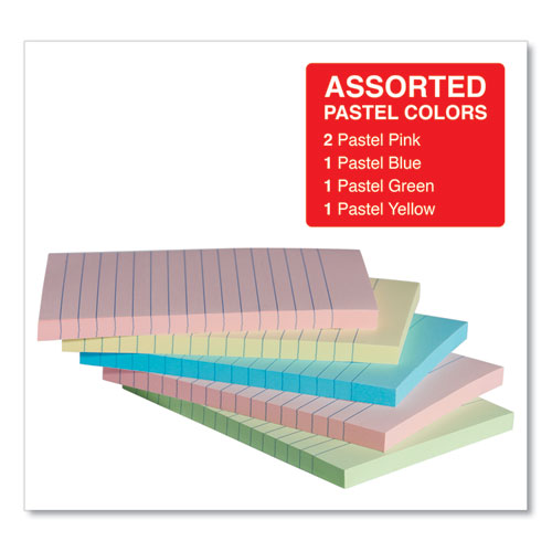 Universal® wholesale. UNIVERSAL® Self-stick Note Pads, 4 X 6, Lined, Assorted Pastel Colors, 100-sheet, 5-pk. HSD Wholesale: Janitorial Supplies, Breakroom Supplies, Office Supplies.