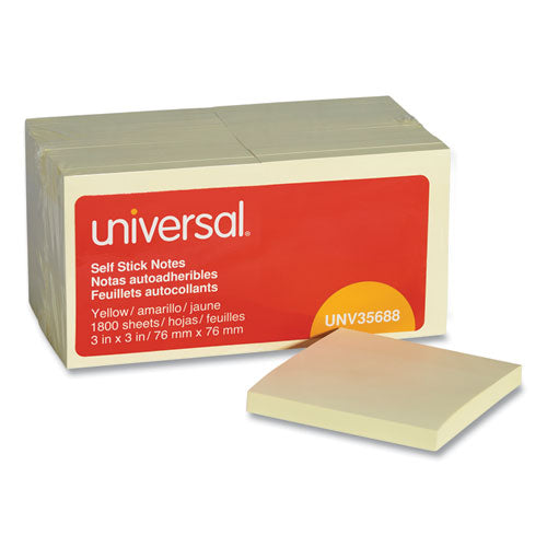 Universal® wholesale. UNIVERSAL® Self-stick Note Pads, 3 X 3, Yellow, 100-sheet, 18-pack. HSD Wholesale: Janitorial Supplies, Breakroom Supplies, Office Supplies.