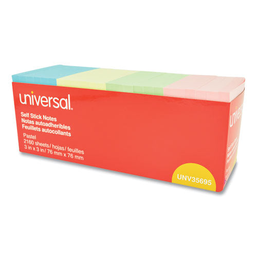 Universal® wholesale. UNIVERSAL® Self-stick Note Pads, 3" X 3", Pastel, 90-sheet, 24 Pads-pack. HSD Wholesale: Janitorial Supplies, Breakroom Supplies, Office Supplies.
