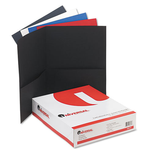 Universal® wholesale. UNIVERSAL® Two-pocket Portfolio, Embossed Leather Grain Paper, Assorted Colors, 25-box. HSD Wholesale: Janitorial Supplies, Breakroom Supplies, Office Supplies.