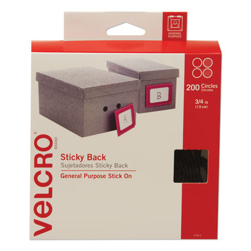 VELCRO® Brand wholesale. Sticky-back Fasteners, Removable Adhesive, 0.75" Dia, Black, 200-box. HSD Wholesale: Janitorial Supplies, Breakroom Supplies, Office Supplies.