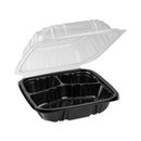 PACTIV Earthchoice Dual Color Hinged-lid Takeout Container, 3-compartment, 21 Oz, 8.5 X 8.5 X 3, Black-clear, 150-carton