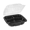 PACTIV Earthchoice Dual Color Hinged-lid Takeout Container, 33 Oz, 8.5 X 8.5 X 3, 3-compartment, Black-clear, 150-carton