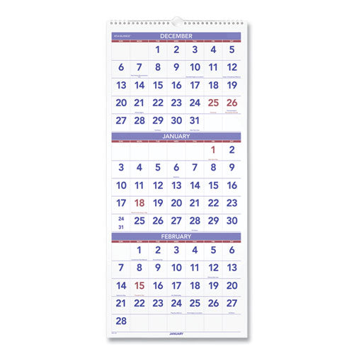 AT-A-GLANCE® wholesale. Vertical-format Three-month Reference Wall Calendar, 12 X 27, 2021. HSD Wholesale: Janitorial Supplies, Breakroom Supplies, Office Supplies.
