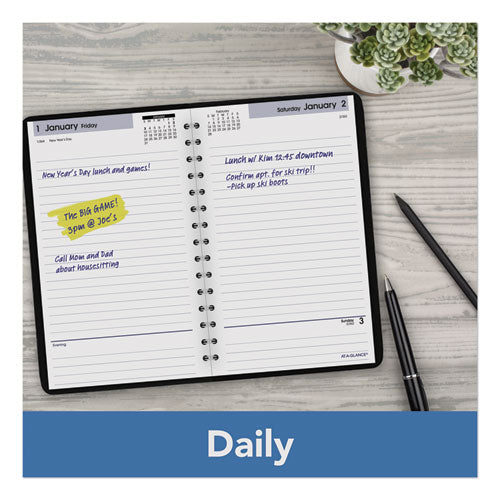 AT-A-GLANCE® wholesale. Daily Appointment Book With Open Scheduling, 8 X 5, Black, 2021. HSD Wholesale: Janitorial Supplies, Breakroom Supplies, Office Supplies.