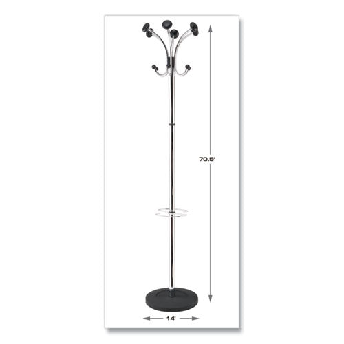 Alba™ wholesale. Chromy Coat Stand, 12 Knobs, 16w X 16d X 70.5h, Chrome-black. HSD Wholesale: Janitorial Supplies, Breakroom Supplies, Office Supplies.