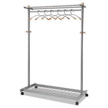 Load image into Gallery viewer, Alba™ wholesale. Garment Racks, Two-sided, 2-shelf Coat Rack, 6 Hanger-6 Hook, 44.8w X 21.67d X 70.8h, Silver Steel-wood. HSD Wholesale: Janitorial Supplies, Breakroom Supplies, Office Supplies.