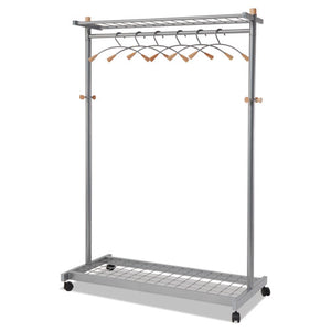 Alba™ wholesale. Garment Racks, Two-sided, 2-shelf Coat Rack, 6 Hanger-6 Hook, 44.8w X 21.67d X 70.8h, Silver Steel-wood. HSD Wholesale: Janitorial Supplies, Breakroom Supplies, Office Supplies.