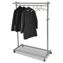 Load image into Gallery viewer, Alba™ wholesale. Garment Racks, Two-sided, 2-shelf Coat Rack, 6 Hanger-6 Hook, 44.8w X 21.67d X 70.8h, Silver Steel-wood. HSD Wholesale: Janitorial Supplies, Breakroom Supplies, Office Supplies.