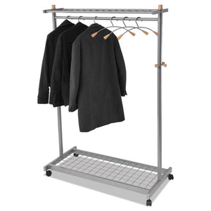 Alba™ wholesale. Garment Racks, Two-sided, 2-shelf Coat Rack, 6 Hanger-6 Hook, 44.8w X 21.67d X 70.8h, Silver Steel-wood. HSD Wholesale: Janitorial Supplies, Breakroom Supplies, Office Supplies.