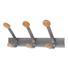 Load image into Gallery viewer, Alba™ wholesale. Wooden Coat Hook, Three Wood Peg Wall Rack, Brown-silver. HSD Wholesale: Janitorial Supplies, Breakroom Supplies, Office Supplies.