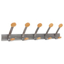 Alba™ wholesale. Wooden Coat Hook, Five Wood Peg Wall Rack, Brown-silver. HSD Wholesale: Janitorial Supplies, Breakroom Supplies, Office Supplies.