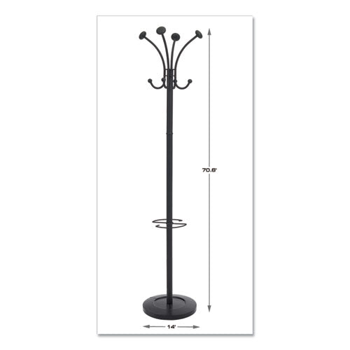 Alba™ wholesale. Viena Coat Stand, Eight Knobs, Steel, 16w X 16d X 70.5h, Black. HSD Wholesale: Janitorial Supplies, Breakroom Supplies, Office Supplies.