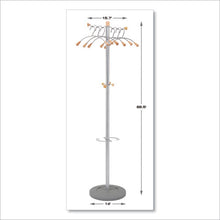 Load image into Gallery viewer, Alba™ wholesale. Wavy Coat Tree, Six Hangers-two Knobs-four Hooks, 18.88w X 14d X 68.5h, Silver Steel-wood. HSD Wholesale: Janitorial Supplies, Breakroom Supplies, Office Supplies.