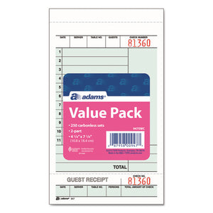 Adams® wholesale. Guest Check Unit Set, Carbonless Duplicate, 7 1-4 X 4 1-4, 250-pack. HSD Wholesale: Janitorial Supplies, Breakroom Supplies, Office Supplies.