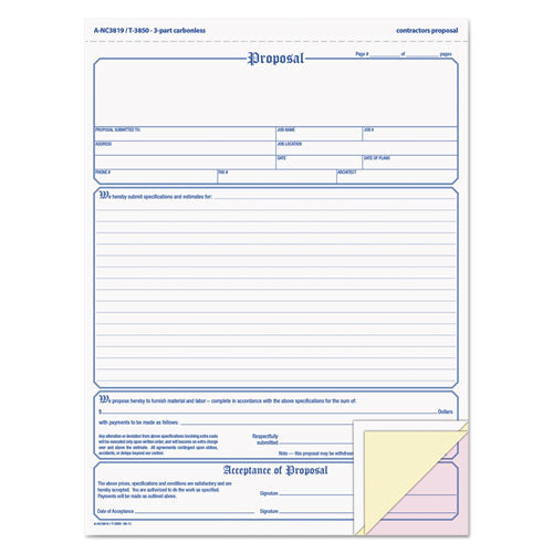 Adams® wholesale. Contractor Proposal Form, 3-part Carbonless, 8 1-2 X 11 7-16, 50 Forms. HSD Wholesale: Janitorial Supplies, Breakroom Supplies, Office Supplies.