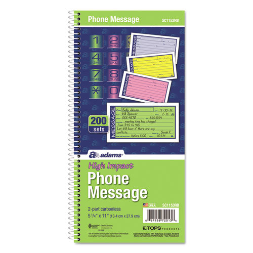 Adams® wholesale. Wirebound Telephone Message Book, Two-part Carbonless, 200 Forms. HSD Wholesale: Janitorial Supplies, Breakroom Supplies, Office Supplies.
