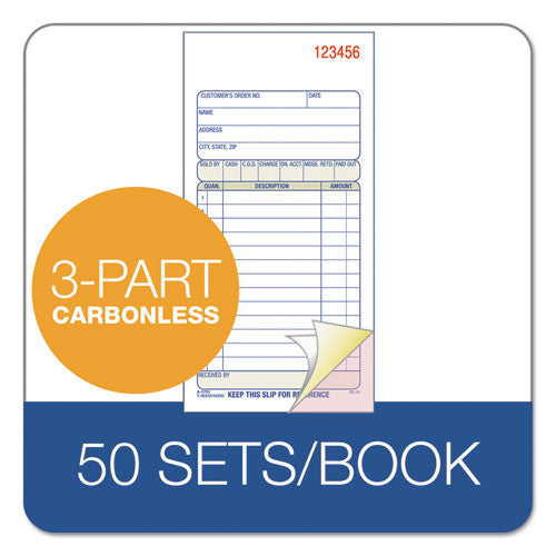 Adams® wholesale. Carbonless Sales Order Book, Three-part Carbonless, 3 1-4 X 7 1-8, 50 Sheets. HSD Wholesale: Janitorial Supplies, Breakroom Supplies, Office Supplies.