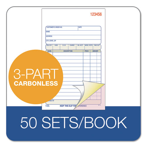 Adams® wholesale. Carbonless Sales Order Book, Three-part Carbonless, 4-3-16 X 7 3-16, 50 Sheets. HSD Wholesale: Janitorial Supplies, Breakroom Supplies, Office Supplies.