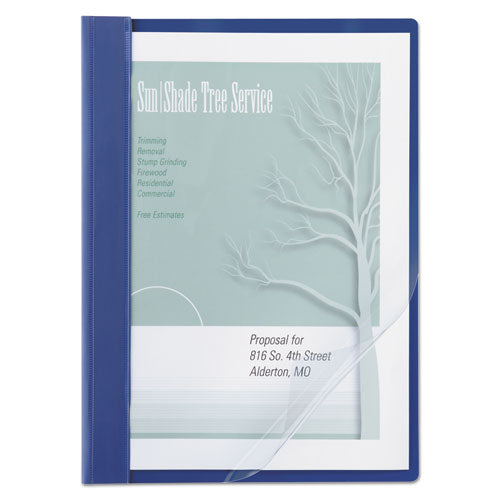 ACCO wholesale. Vinyl Report Cover, Prong Clip, Letter, 1-2" Capacity, Clear Cover-blue Back. HSD Wholesale: Janitorial Supplies, Breakroom Supplies, Office Supplies.