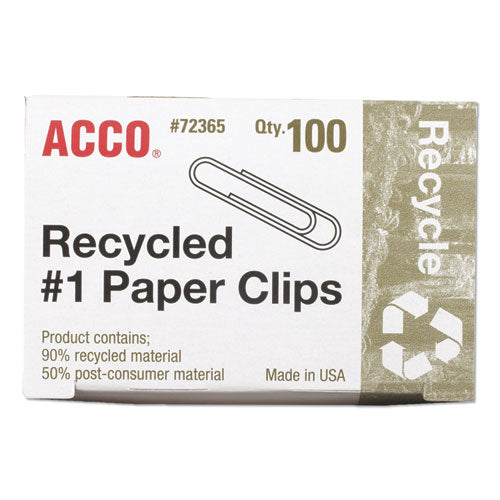 ACCO wholesale. Recycled Paper Clips, Medium (no. 1), Silver, 100-box, 10 Boxes-pack. HSD Wholesale: Janitorial Supplies, Breakroom Supplies, Office Supplies.