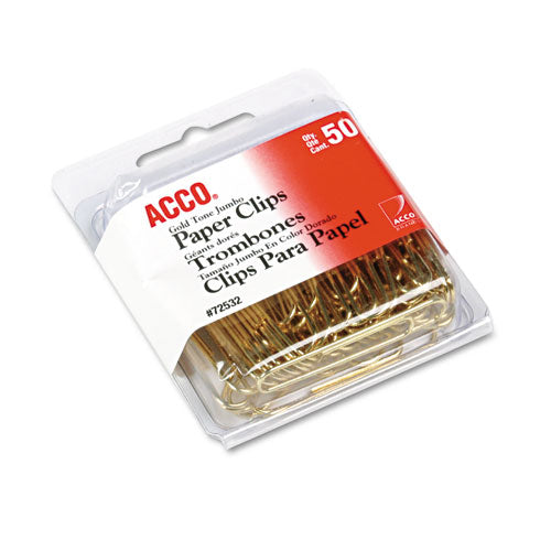 ACCO wholesale. Gold Tone Paper Clips, Jumbo, Gold Tone, 50-box. HSD Wholesale: Janitorial Supplies, Breakroom Supplies, Office Supplies.