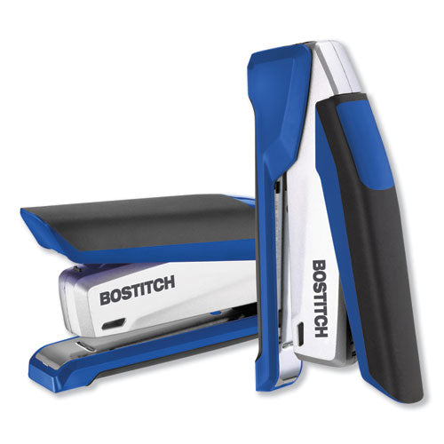 Bostitch® wholesale. Inpower Spring-powered Premium Desktop Stapler, 28-sheet Capacity, Blue-silver. HSD Wholesale: Janitorial Supplies, Breakroom Supplies, Office Supplies.