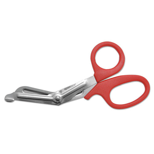 Westcott® wholesale. Stainless Steel Office Snips, 7" Long, 1.75" Cut Length, Red Offset Handle. HSD Wholesale: Janitorial Supplies, Breakroom Supplies, Office Supplies.