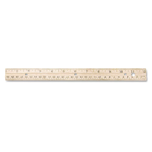 Westcott® wholesale. Hole Punched Wood Ruler English And Metric With Metal Edge, 12". HSD Wholesale: Janitorial Supplies, Breakroom Supplies, Office Supplies.