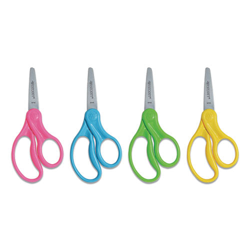 Westcott® wholesale. For Kids Scissors, Pointed Tip, 5" Long, 1.75" Cut Length, Randomly Assorted Straight Handles. HSD Wholesale: Janitorial Supplies, Breakroom Supplies, Office Supplies.