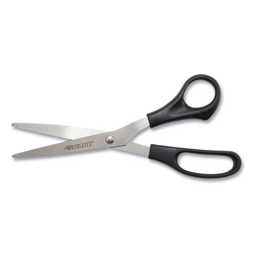 Westcott® wholesale. Value Line Stainless Steel Shears, 8" Long, 3.5" Cut Length, Black Straight Handle. HSD Wholesale: Janitorial Supplies, Breakroom Supplies, Office Supplies.