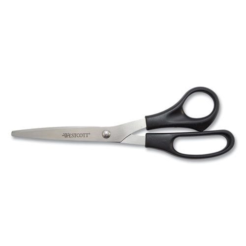 Westcott® wholesale. Value Line Stainless Steel Shears, 8" Long, 3.5" Cut Length, Black Straight Handle. HSD Wholesale: Janitorial Supplies, Breakroom Supplies, Office Supplies.