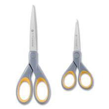 Load image into Gallery viewer, Westcott® wholesale. Titanium Bonded Scissors, 5&quot; And 7&quot; Long, 2.25&quot; And 3.5&quot; Cut Lengths, Gray-yellow Straight Handles, 2-pack. HSD Wholesale: Janitorial Supplies, Breakroom Supplies, Office Supplies.