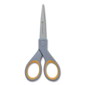 Westcott® wholesale. Titanium Bonded Scissors, 5" And 7" Long, 2.25" And 3.5" Cut Lengths, Gray-yellow Straight Handles, 2-pack. HSD Wholesale: Janitorial Supplies, Breakroom Supplies, Office Supplies.