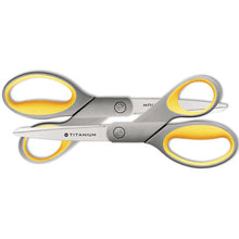 Load image into Gallery viewer, Westcott® wholesale. Titanium Bonded Scissors, 8&quot; Long, 3.5&quot; Cut Length, Gray-yellow Straight Handles, 2-pack. HSD Wholesale: Janitorial Supplies, Breakroom Supplies, Office Supplies.