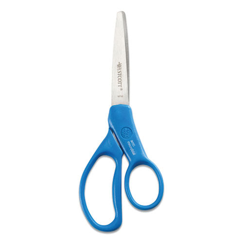 Westcott® wholesale. Student Scissors With Antimicrobial Protection, Pointed Tip, 7" Long, 3" Cut Length, Randomly Assorted Straight Handles. HSD Wholesale: Janitorial Supplies, Breakroom Supplies, Office Supplies.