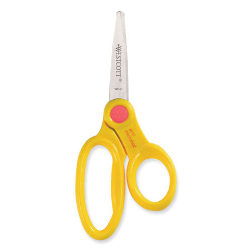 Westcott® wholesale. Kids' Scissors With Antimicrobial Protection, Pointed Tip, 5" Long, 2" Cut Length, Randomly Assorted Straight Handles. HSD Wholesale: Janitorial Supplies, Breakroom Supplies, Office Supplies.
