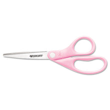 Load image into Gallery viewer, Westcott® wholesale. All Purpose Pink Ribbon Scissors, 8&quot; Long, 3.5&quot; Cut Length, Pink Straight Handle. HSD Wholesale: Janitorial Supplies, Breakroom Supplies, Office Supplies.