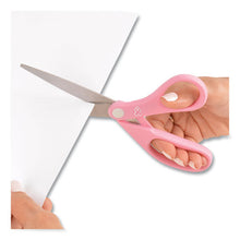 Load image into Gallery viewer, Westcott® wholesale. All Purpose Pink Ribbon Scissors, 8&quot; Long, 3.5&quot; Cut Length, Pink Straight Handle. HSD Wholesale: Janitorial Supplies, Breakroom Supplies, Office Supplies.