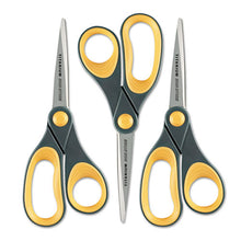 Load image into Gallery viewer, Westcott® wholesale. Non-stick Titanium Bonded Scissors, 8&quot; Long, 3.25&quot; Cut Length, Gray-yellow Straight Handles, 3-pack. HSD Wholesale: Janitorial Supplies, Breakroom Supplies, Office Supplies.