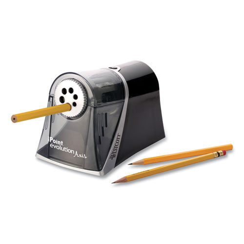 Westcott® wholesale. Ipoint Evolution Axis Pencil Sharpener, Ac-powered, 5" X 7.5" X 7.25", Black-silver. HSD Wholesale: Janitorial Supplies, Breakroom Supplies, Office Supplies.